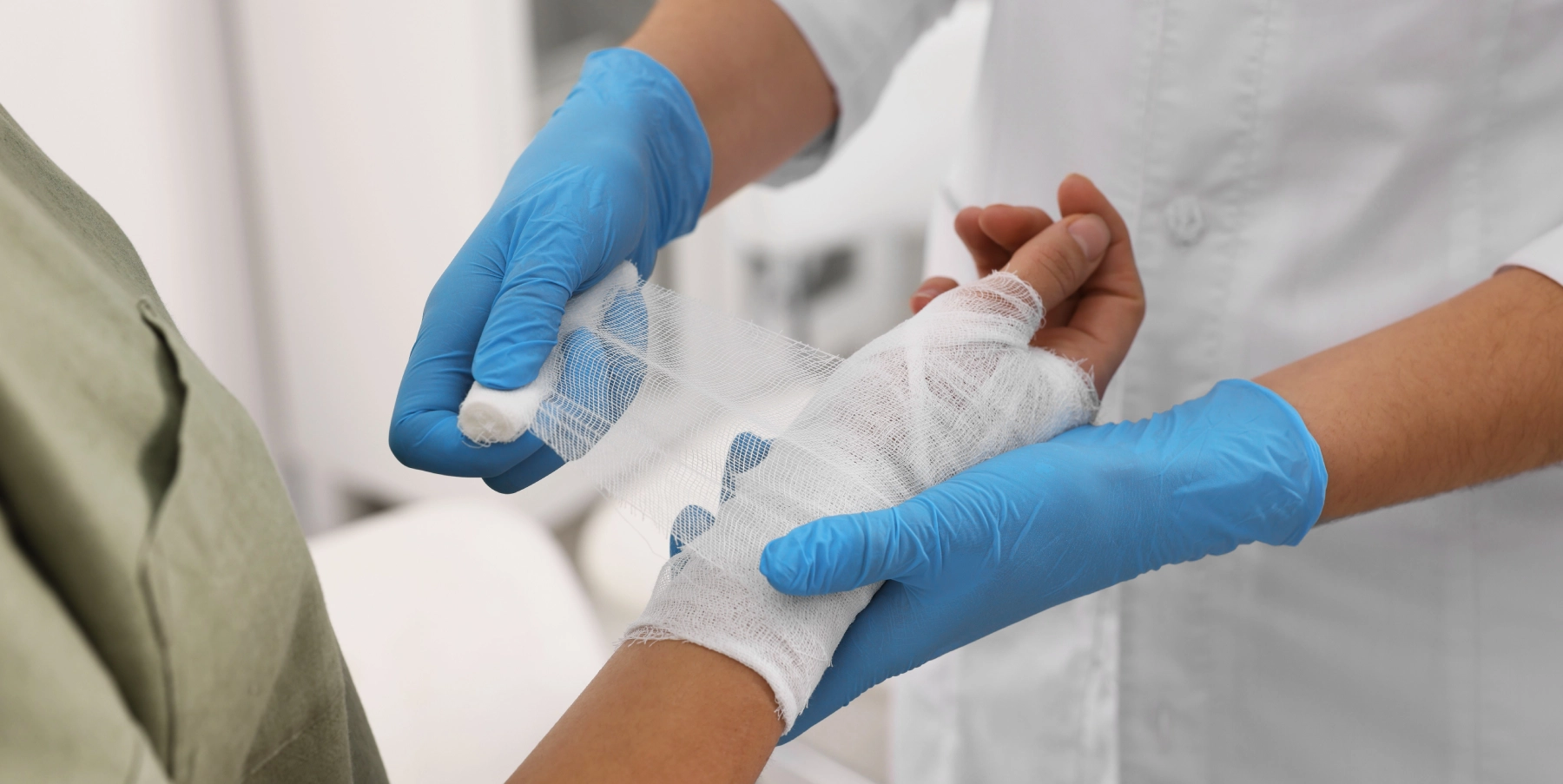 wrist being bandaged after a burn